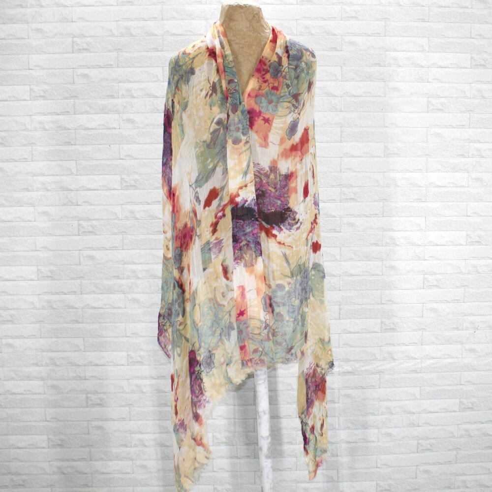 SCARF Oversized Floral Abstract Watercolor Sheer Woven Rectangle Wrap 45 x 76 - Picture 4 of 14